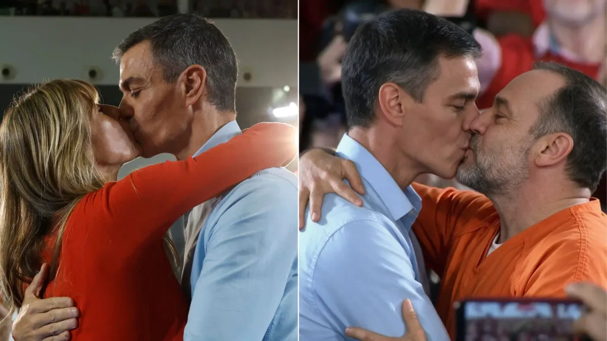El beso de Sánchez y Begoña Gómez acaba en un cruce de mensajes entre PSOE y PP: del "tú eliges" de Bolaños a un montaje con Ábalos
