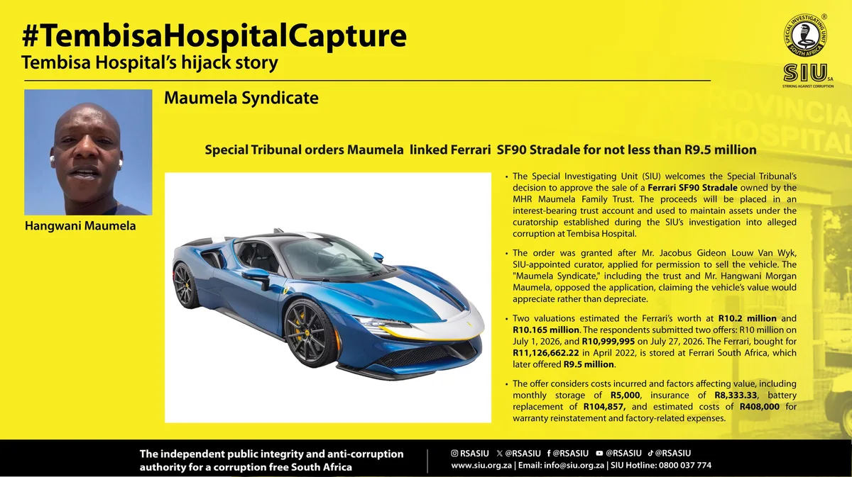 Special Tribunal gives green light to sale of Maumela’s R9.5m Ferrari