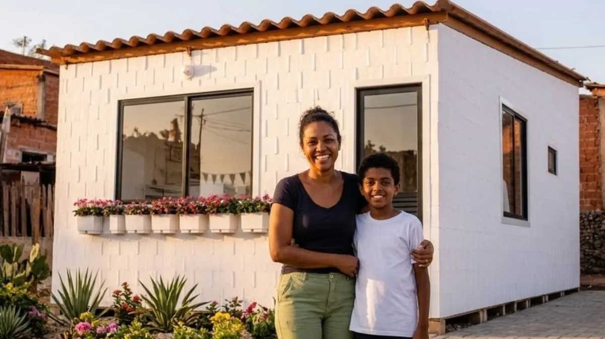 Tiene 45 años, es madre de 9 hijos y recibió una casa construida con 2 toneladas de plástico montada en solo 15 horas